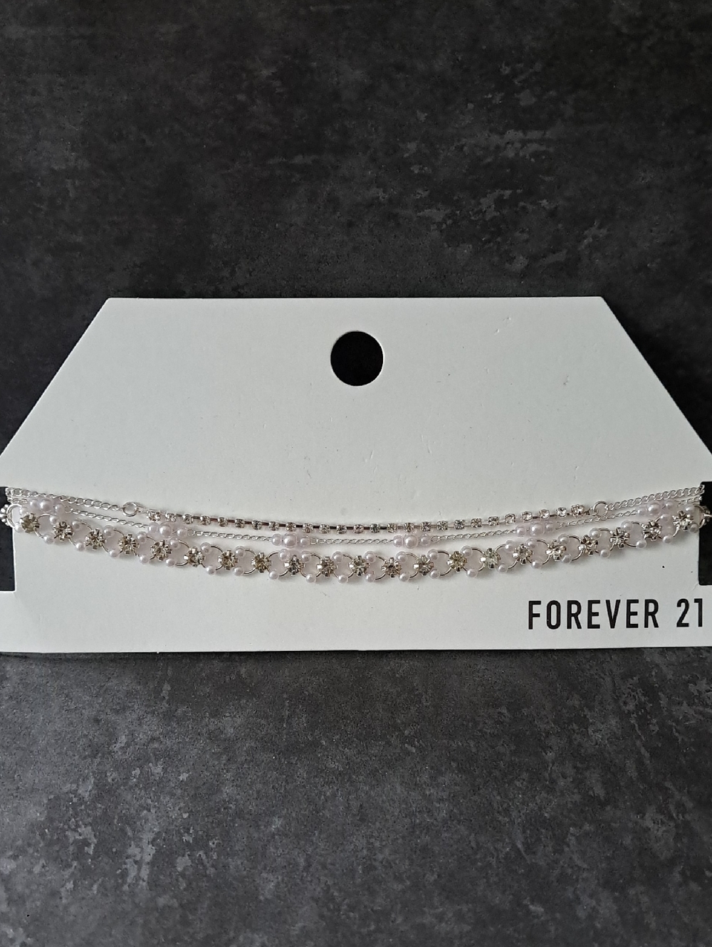 Forever 21 Silvertone Layered Rhinestone and Pearl Choker Set
